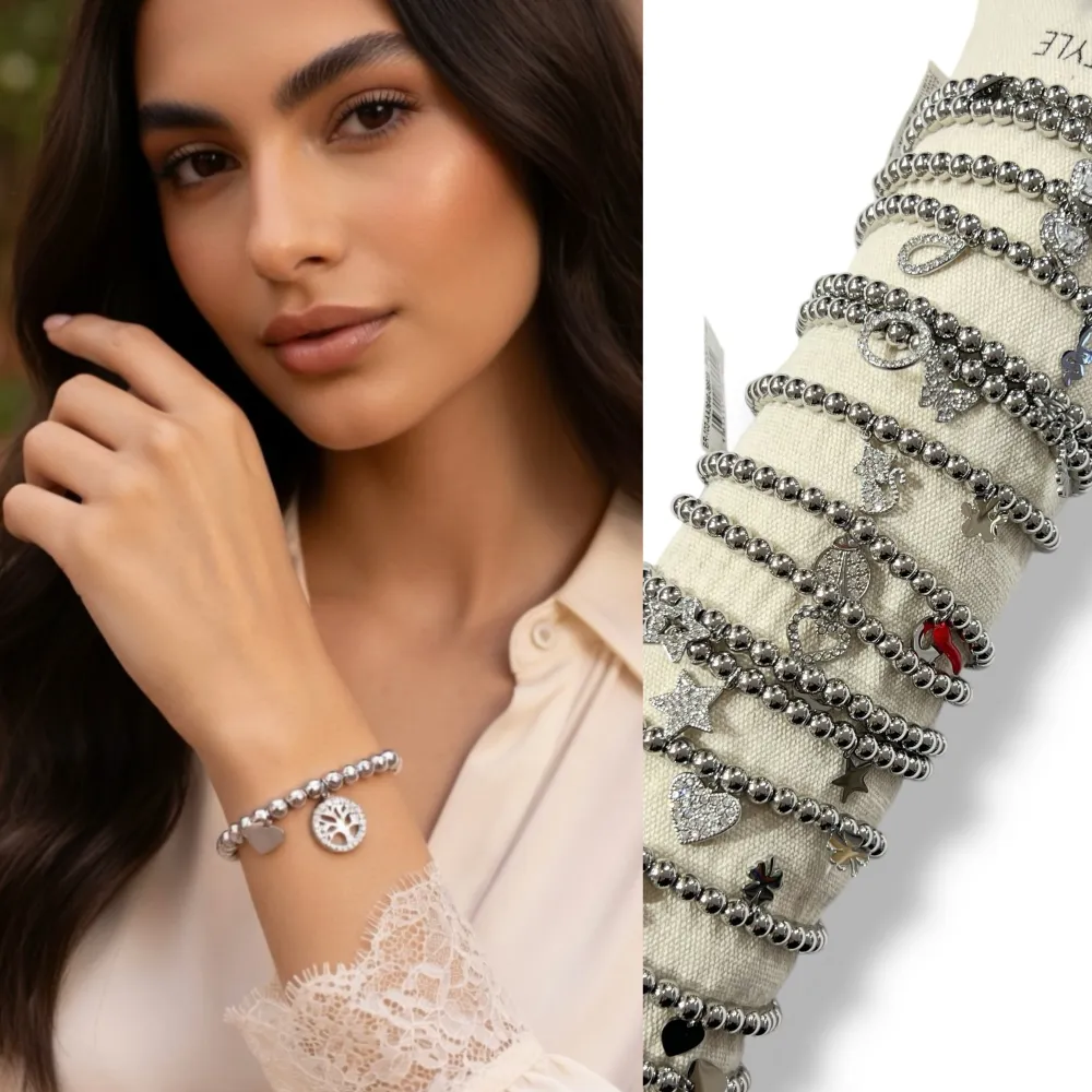 Mix Soggetti con Zirconia-15pz Bracciali Elastici in Acciaio - BR-103-AA3646-3660B