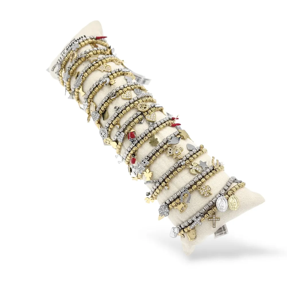 Mix Soggetti con Zirconia-24pz Bracciali Elastici in Acciaio - BR-103-AA6343-6369B