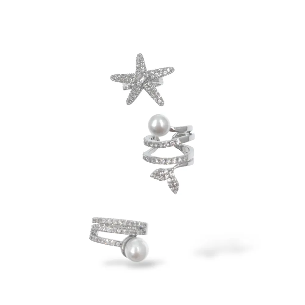 Set 3Pz  -Earcuff con Zirconia - EAK-506-380 (Argento)
