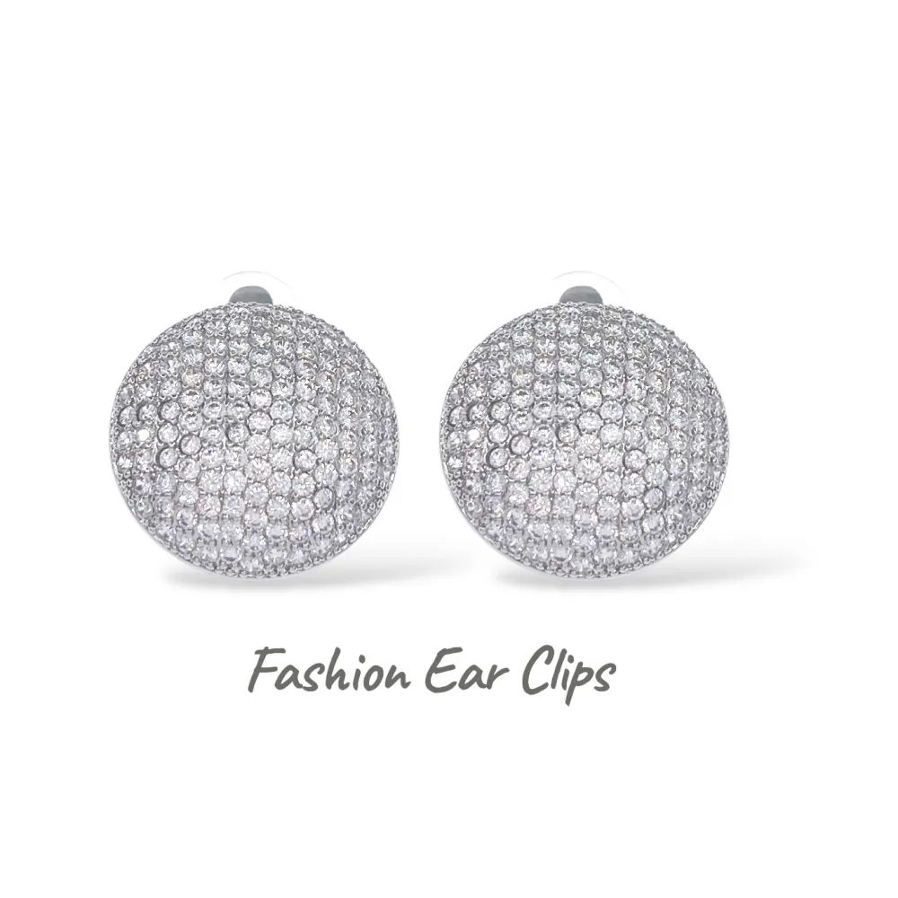 Ovale con Zirconia-Orecchini a Clip - OR-506-392 (Argento)