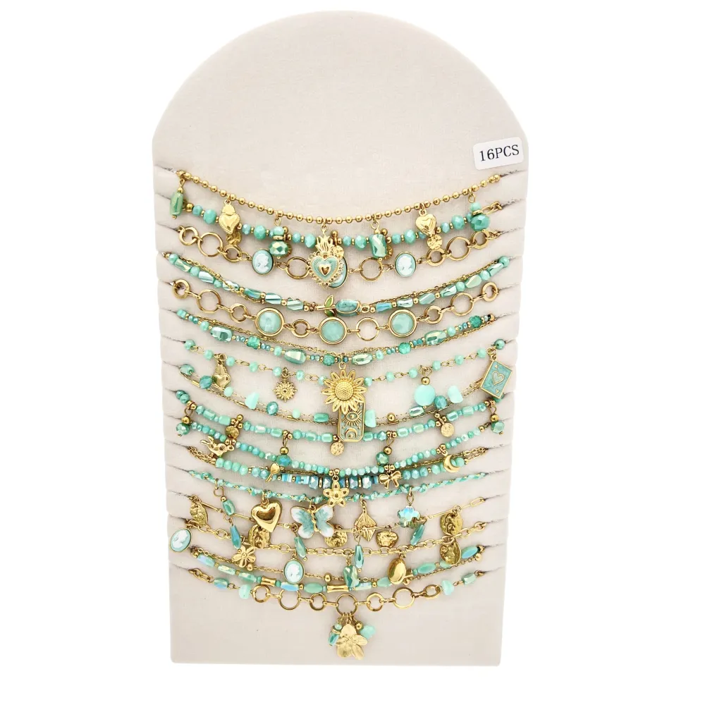 Mix Modelli -16pz Collane Corte in Acciaio - CL-732-579 (Turchese)