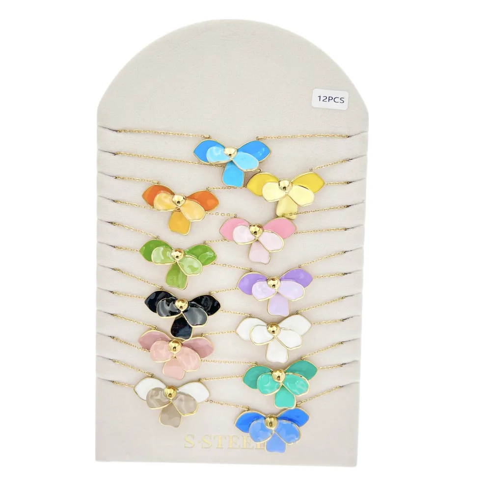 [CL-732-635] Fiore Petali Smaltati-12pz Collane Corte in Acciaio - CL-732-635