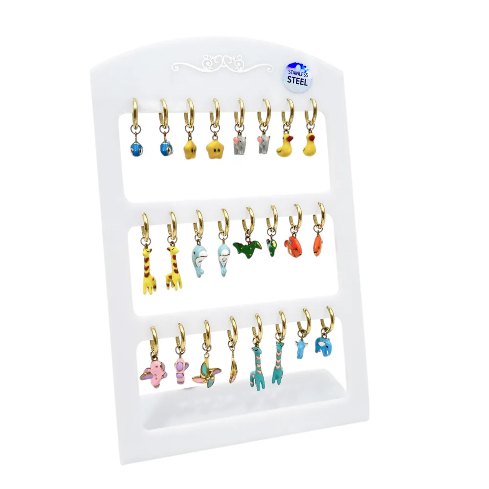 [OPA-785-102] Cerchio  con Soggetti Mix Smaltati -12Paia Orecchini in Acciaio - OPA-785-102