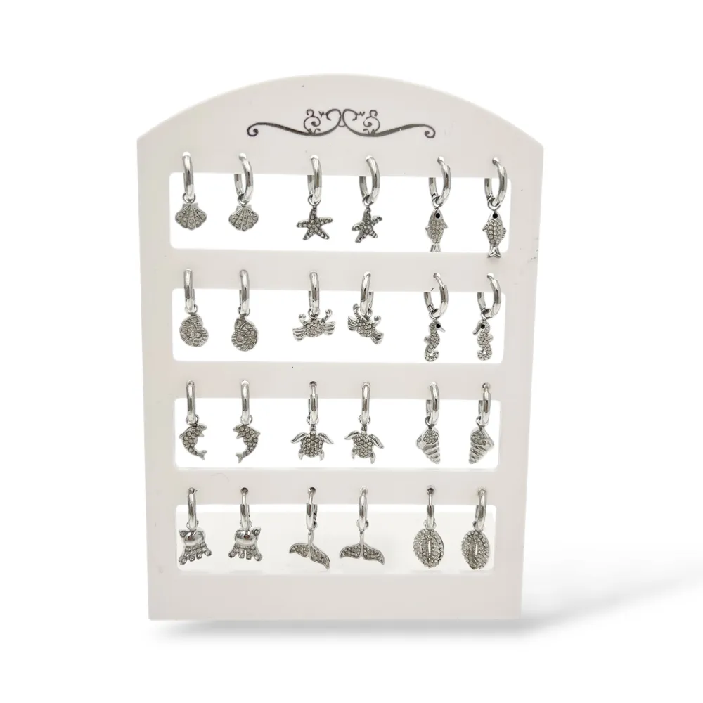 Mix Soggetti Mare-12Paia Orecchini in Acciaio - OPA-795-19802-813 (Argento)