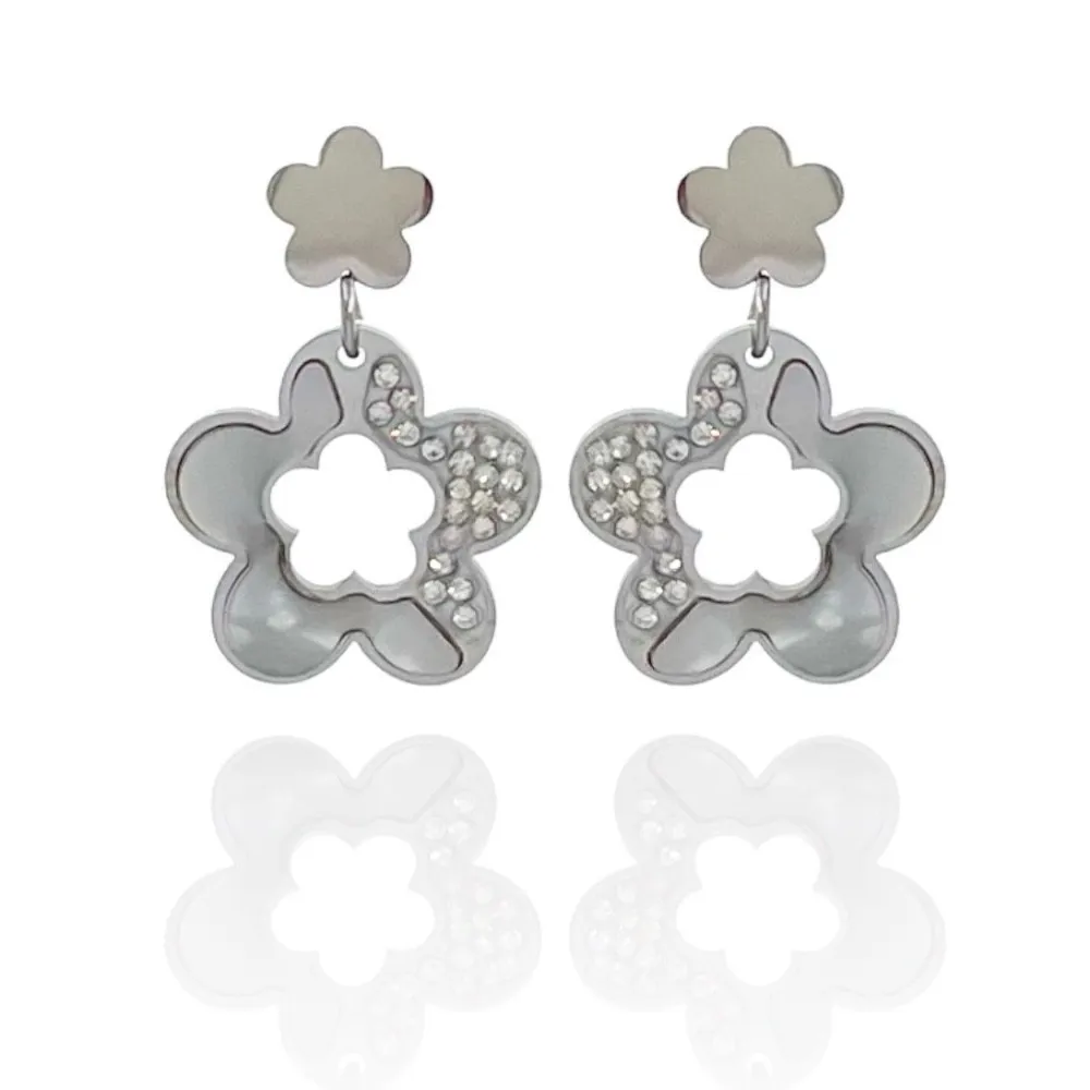 Fiori di Fritillaria -Orecchini in Acciaio-Orecchini in madreperla - OR-413-1271 (Argento)