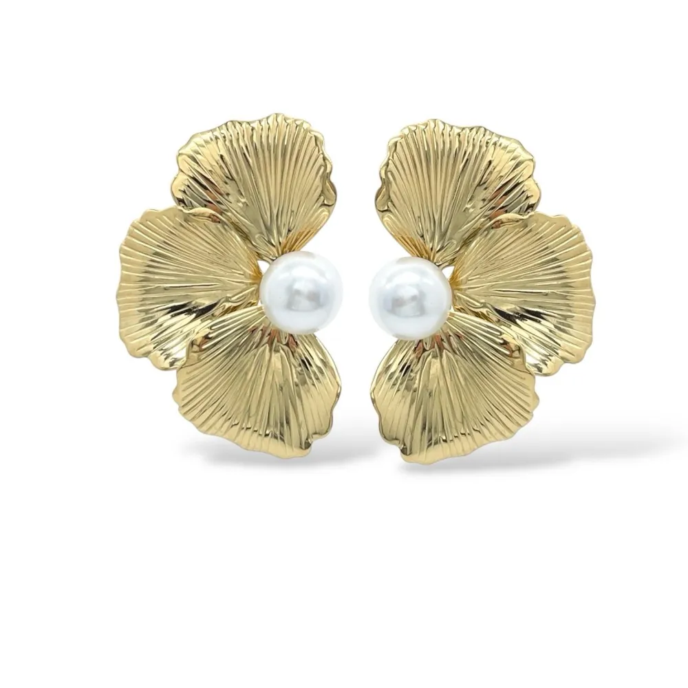 Rosa con perla -Orecchini in Acciaio - OR-413-7374