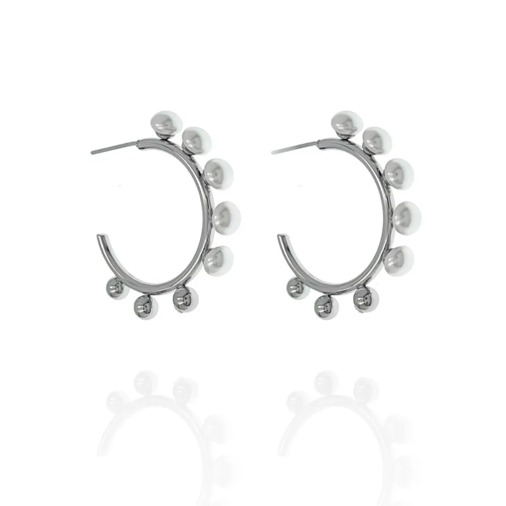 Cerchio con perla -Orecchini in Acciaio - OR-729-12
