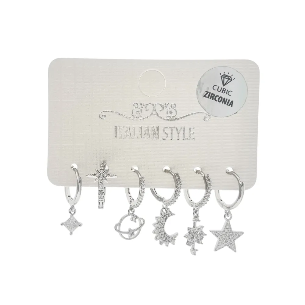 Stella, pianeta, luna-Set 6pz Orecchini in Acciaio - F3201204042