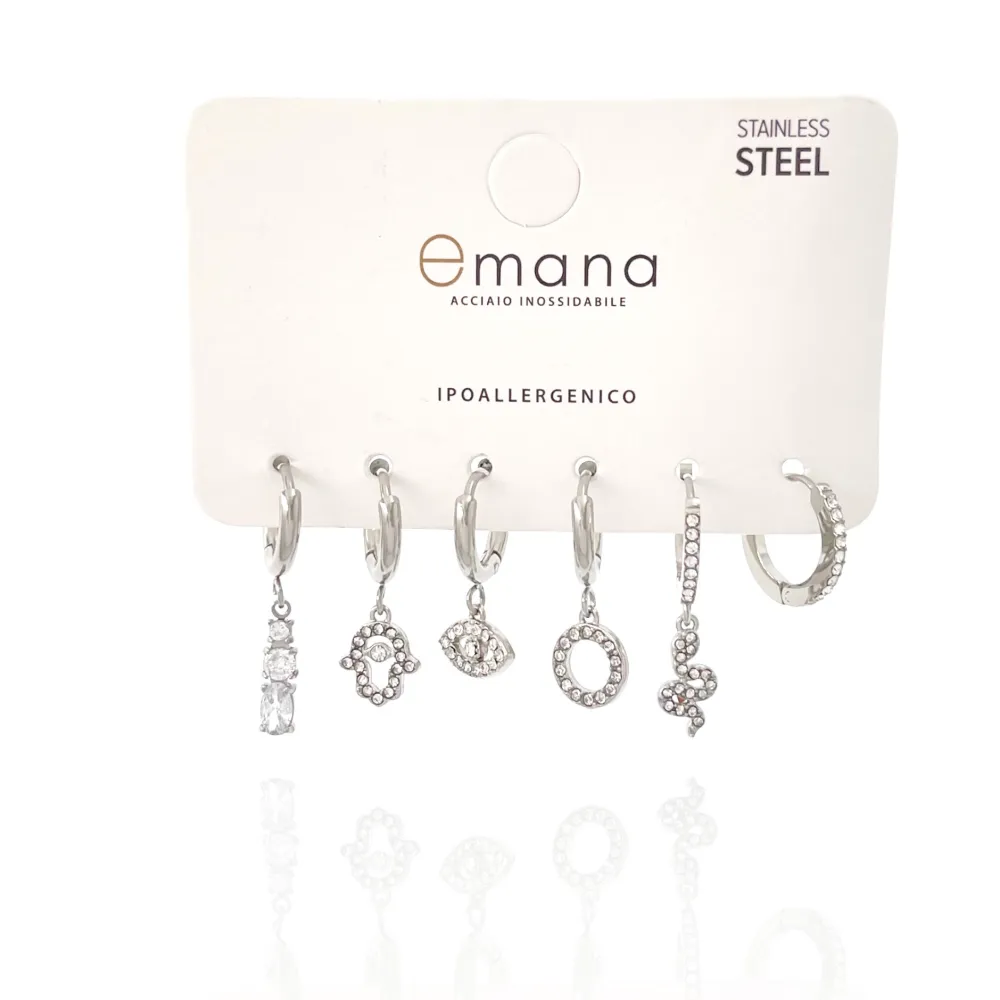 Occhio, mano -Set 6pz Orecchini in Acciaio - OR-103-AA3335E