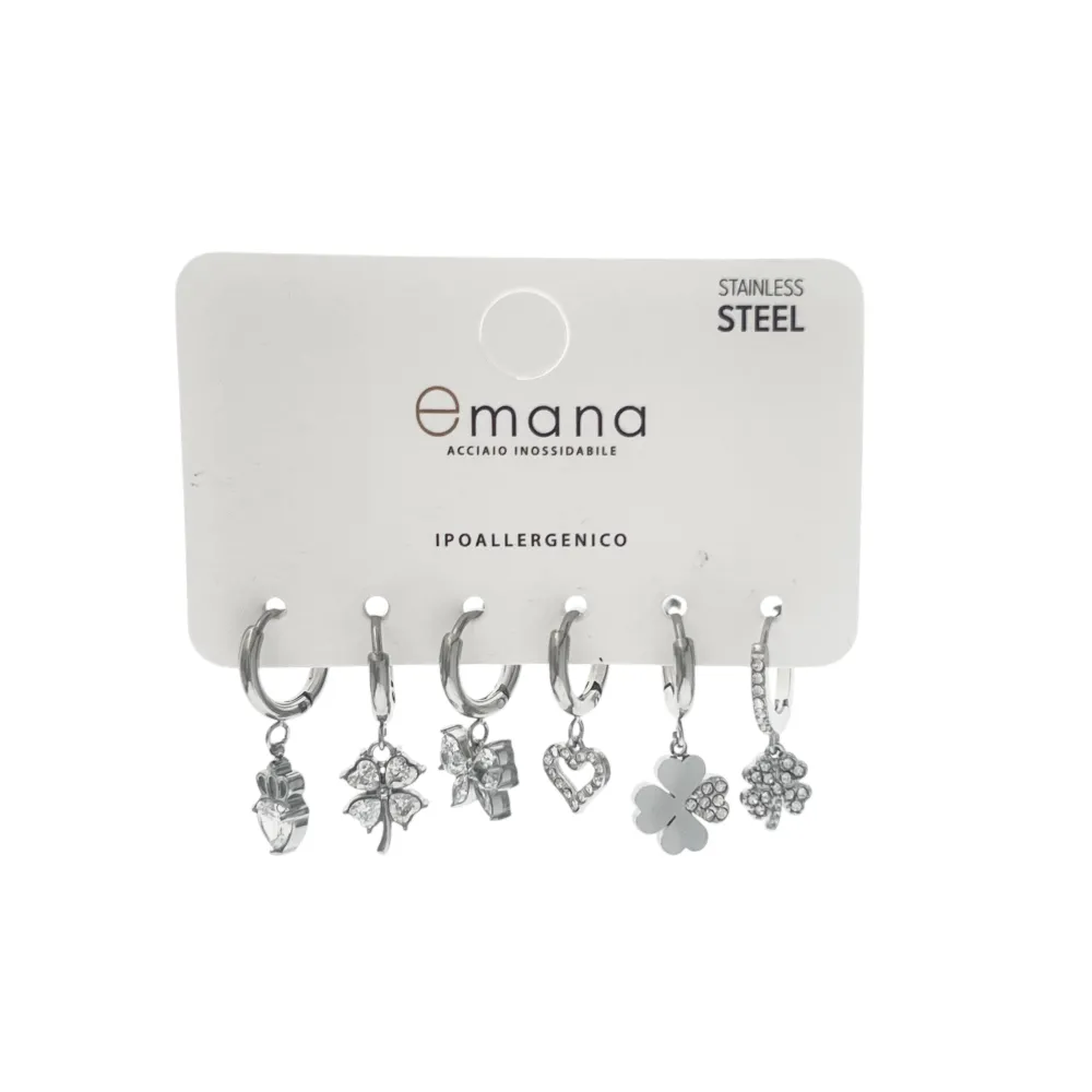 Quadrifoglio, farfalla-Set 6pz Orecchini in Acciaio - OR-103-AA3338E