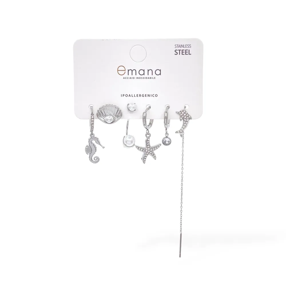 Mare Mix Set 6pz  Orecchini  in Acciaio - OR-103-AA6178E (Argento)
