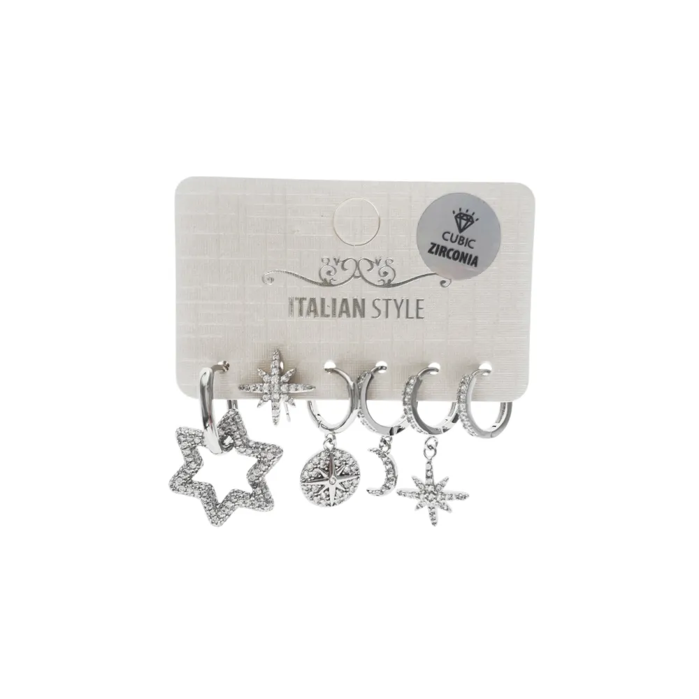 Stella-Set 6pz Orecchini in Acciaio - OR-109-133