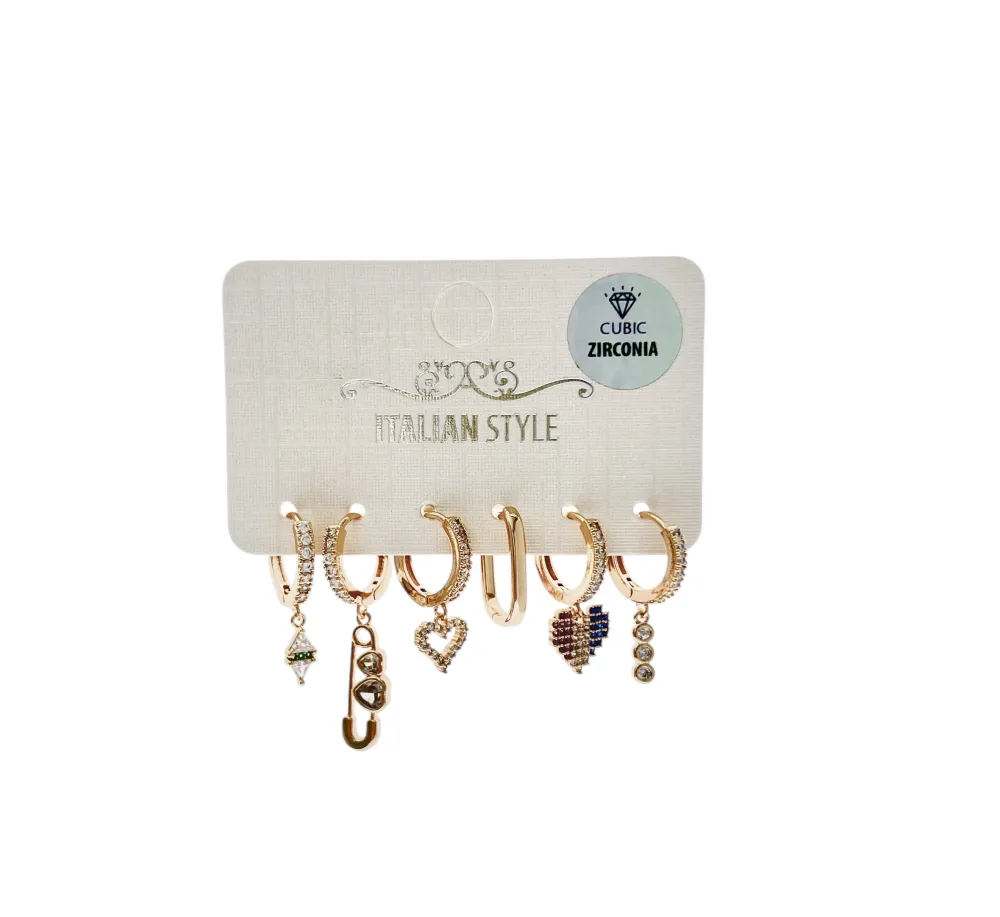 [OR-109-89] Pilla, cuore-Set 6pz Orecchini in Acciaio - OR-109-89