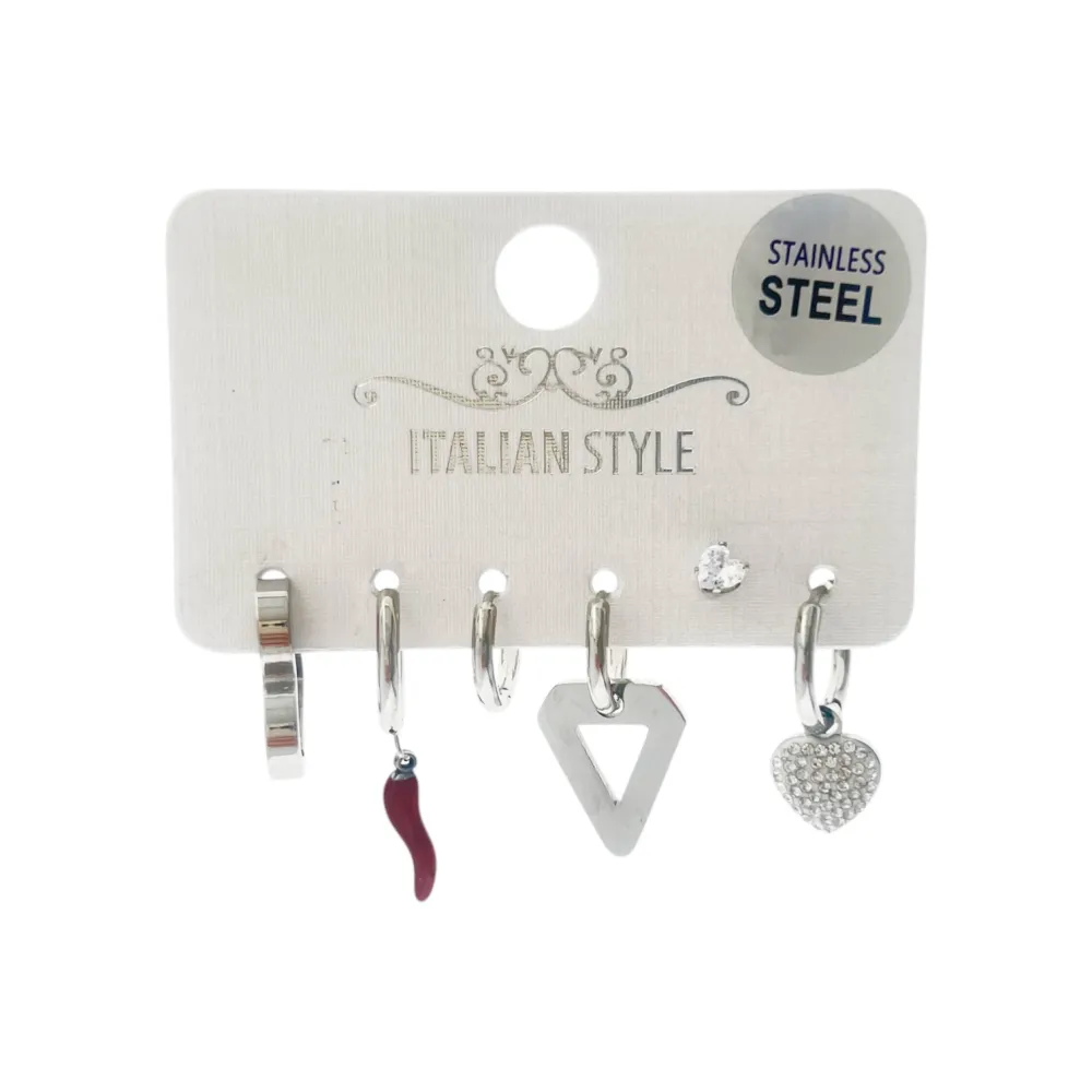 Cuore con Strass-Set 6pz Orecchini acciaio - OR-450-422-423