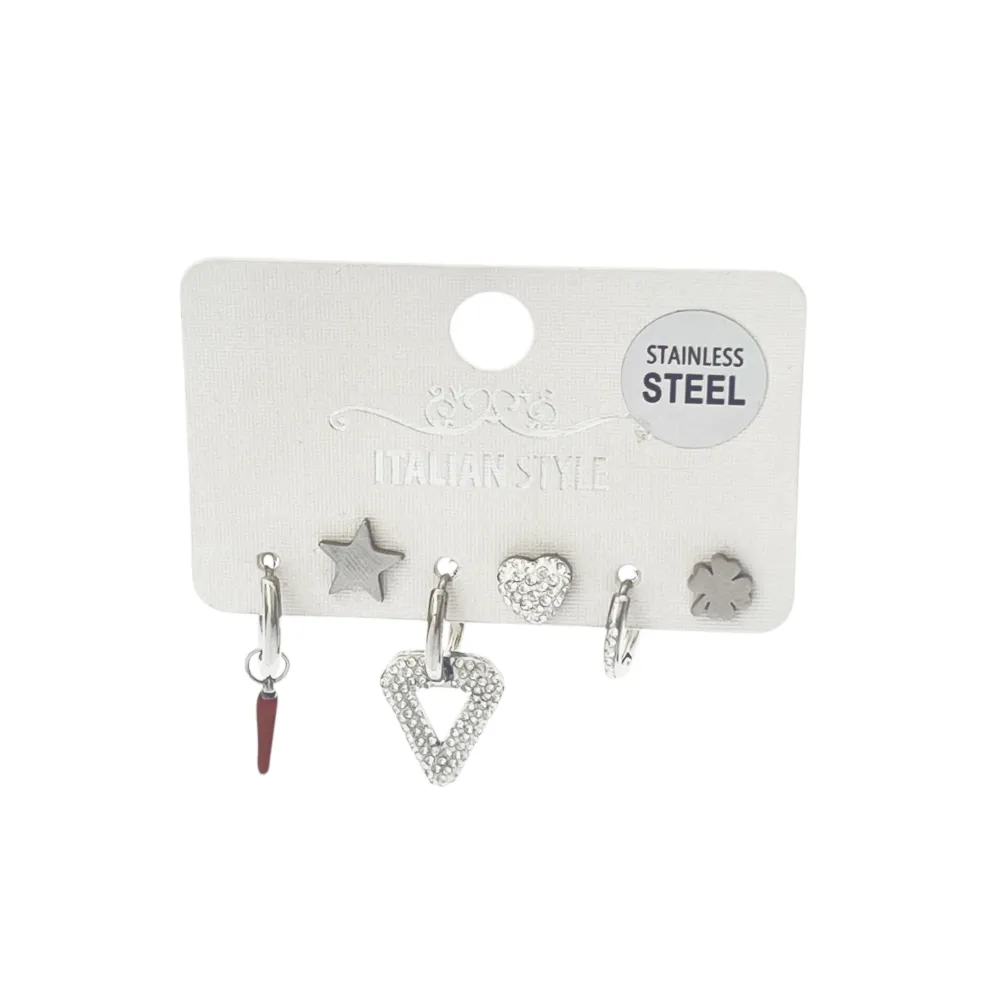 Cornino con V-Set 6pz Orecchini acciaio - OR-450-422-423B