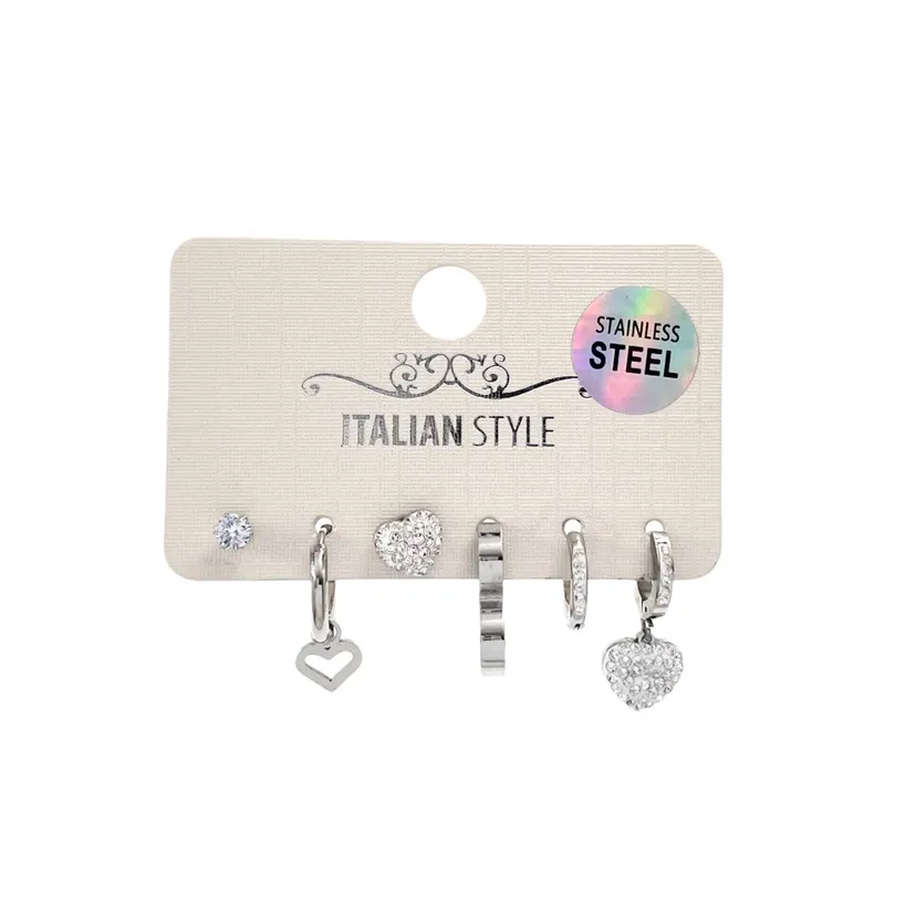 Cuore strass-Set 6pz Orecchini con Zirconia - OR-450-427/428