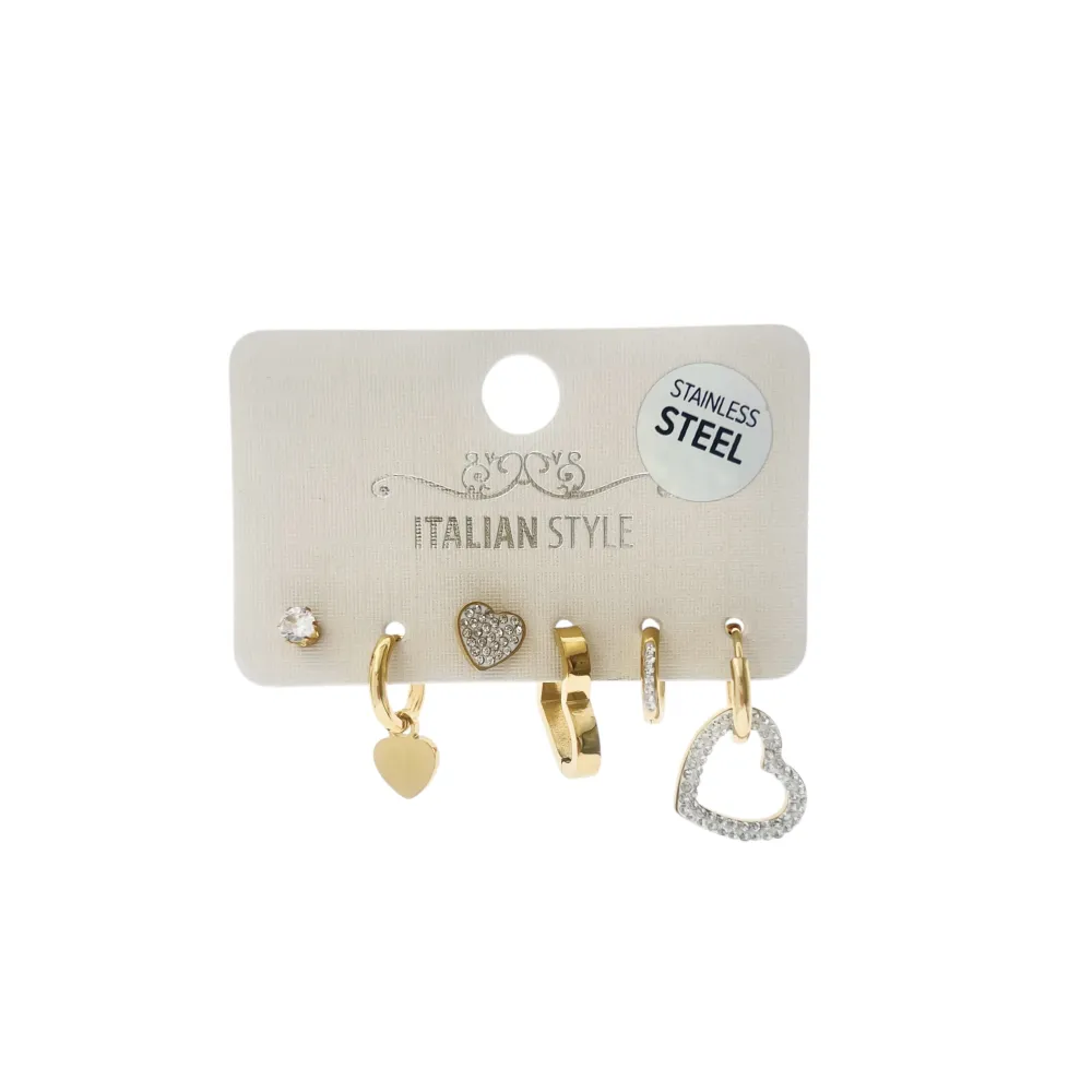 Cuore -Set 6pz Orecchini con Zirconia - OR-450-609 (Bianco/Oro)