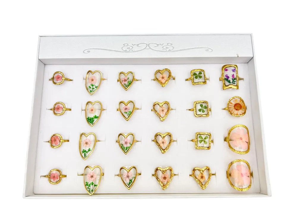 Mix Modelli Fiore Vere-36 pz Anelli in Acciaio - AN-783-60