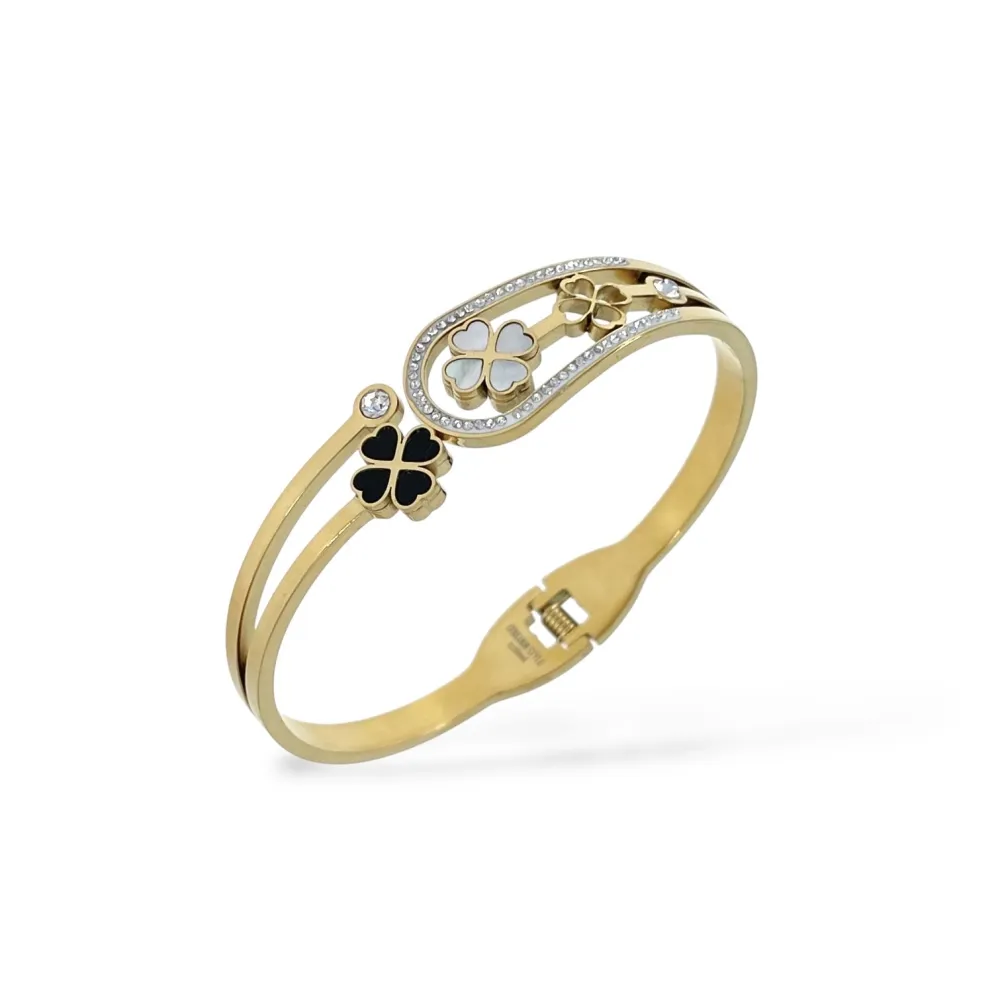 Quadrifoglio e punto luce-Bracciale Rigido in Acciaio - BR-413-8691