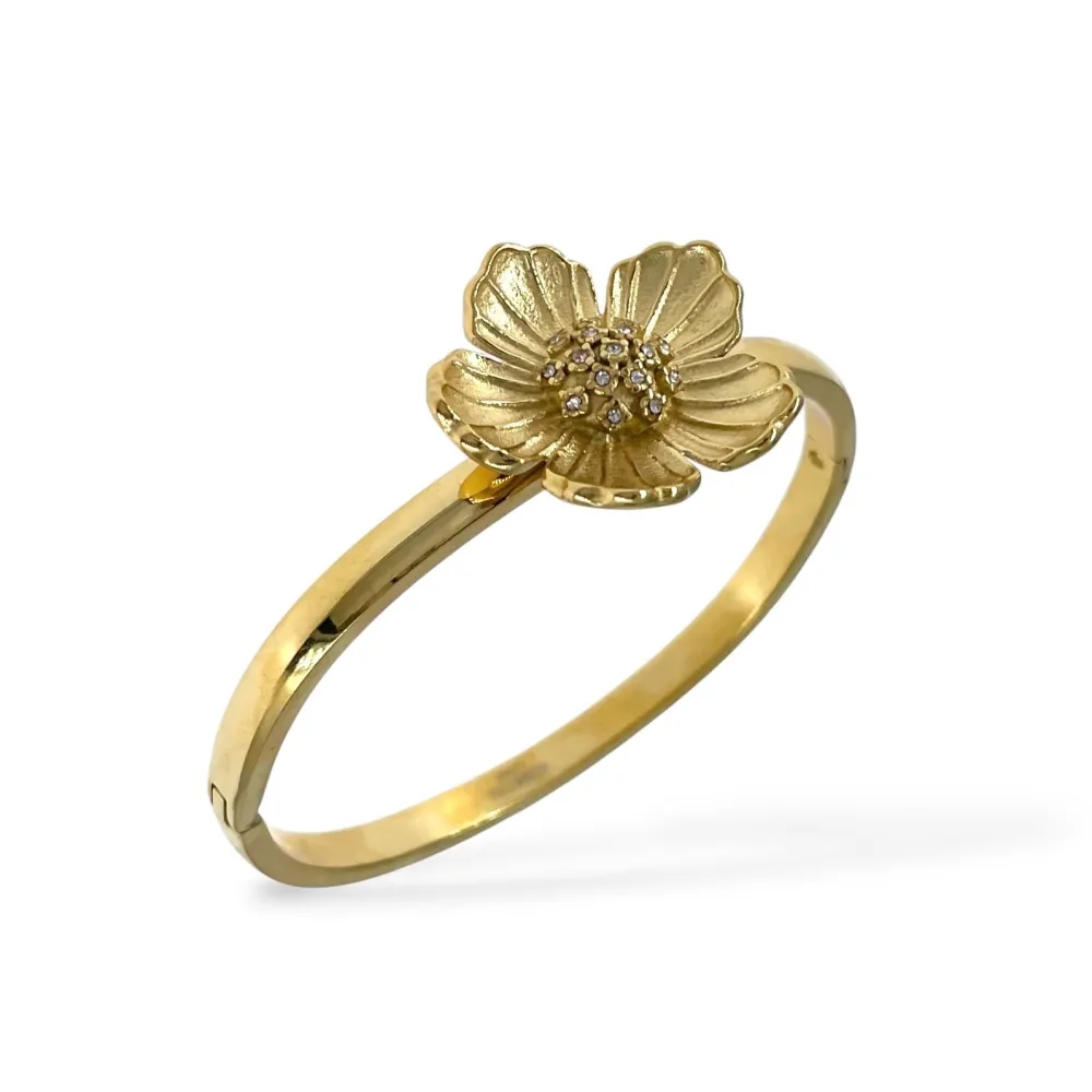 Fiore-Bracciale Rigido in Acciaio - BR-413-9298 (Oro Giallo)