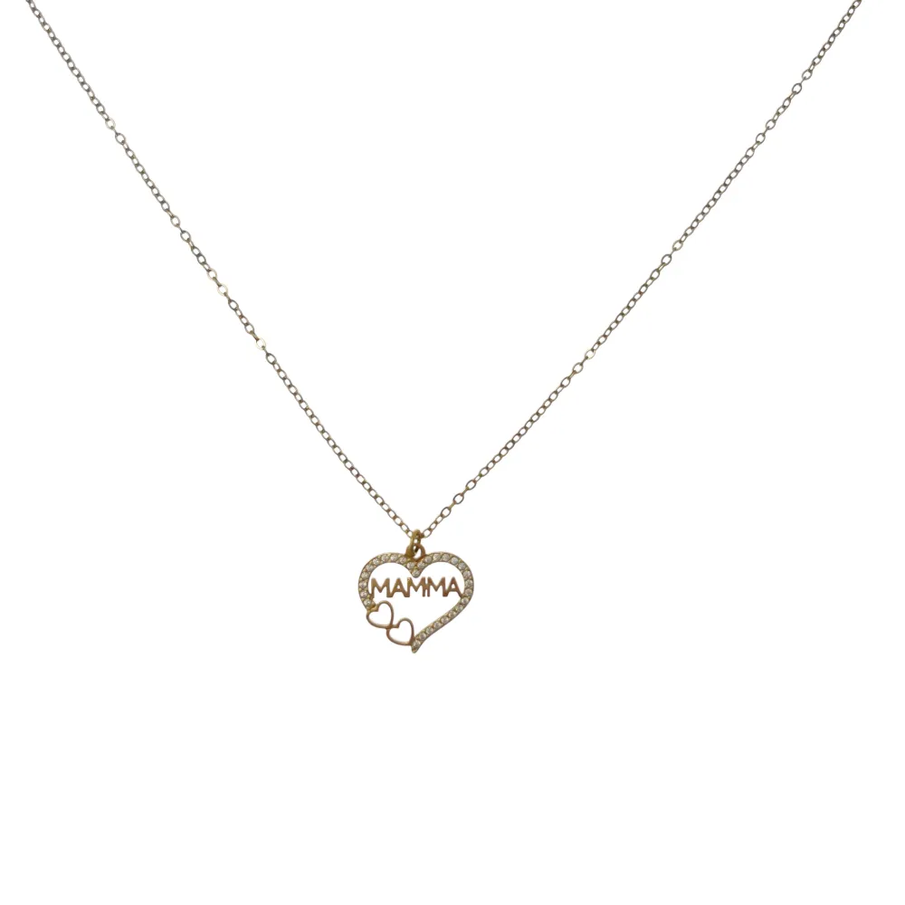 Cuore con Mamma-Collana Corta in Acciaio e Zirconia - CL-103-AA1255N/16MM