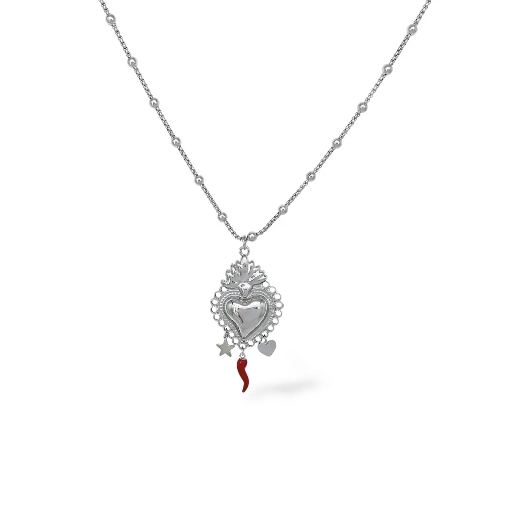 Cuore con cornino -Collana lunga in Acciaio 65+5cm - CL-103-AA6851N