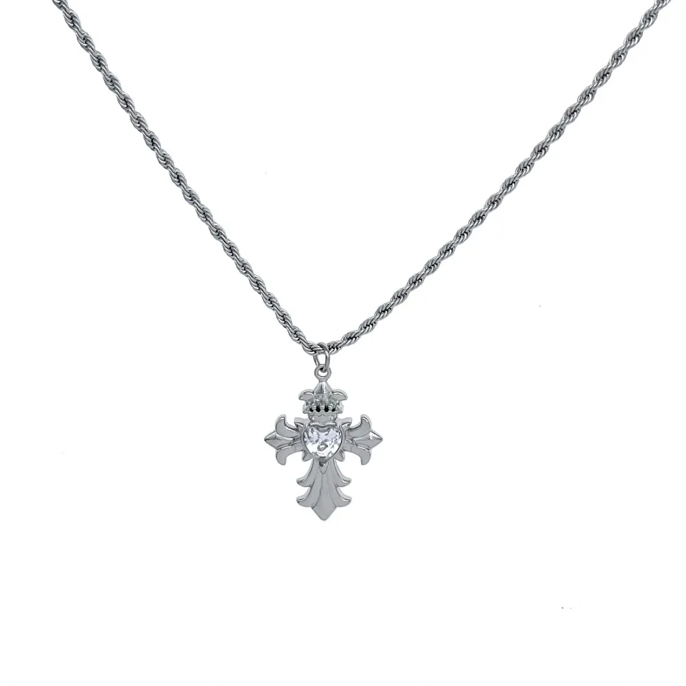 Croce -Collana Lunga in Acciaio - CL-103-AA6863N (Argento)