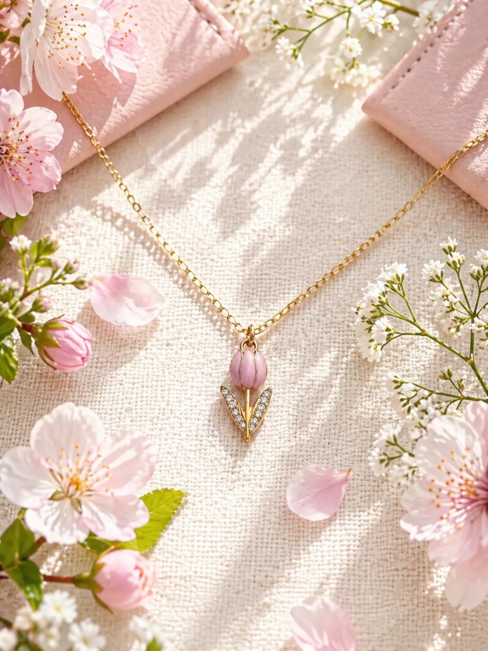 Tulipano -Collana Corta in Acciaio - CL-103-AA7186N (Rosa/Oro)