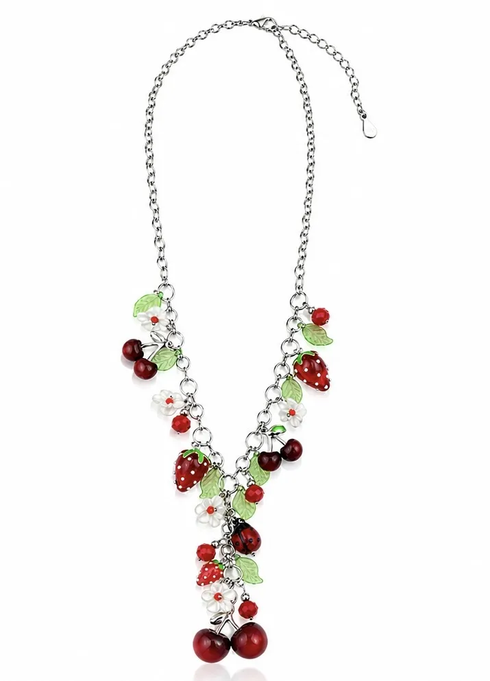 Ciliegia e fragole -Collana Lunga  in Acciaio - CL-732-651