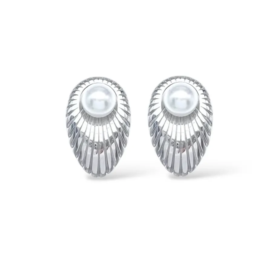 Conchiglia con perla -Orecchini in Acciaio - OR-413-2561 (Argento)