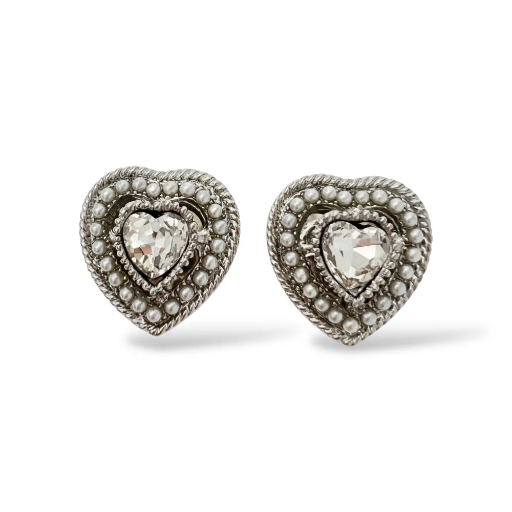 Cuore con perle - Copri bottone con zirconia - SP-312-459 (Argento)