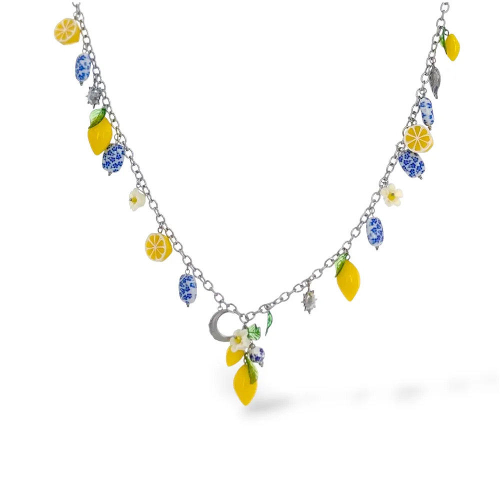 Limone ceramica-Collana Lunga in Acciaio - CL-732-642 (Argento)