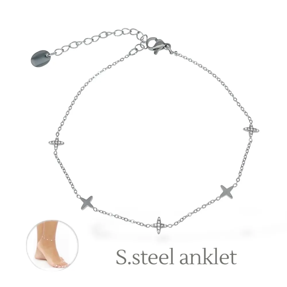 Croce- Multi Pendenti Caviglie in Acciaio - CV-103-AA6814B (Argento)