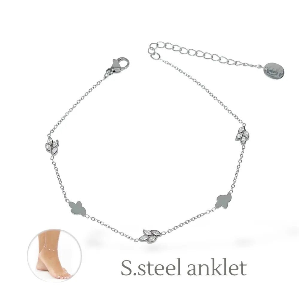Foglie- Multi Pendenti Caviglie in Acciaio - CV-103-AA6817B (Argento)