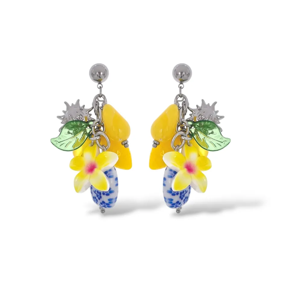 Limone Fiore Ceramica-Orecchini in Acciaio - OR-732-640 (Argento)