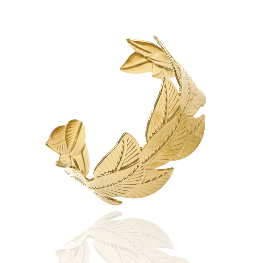 Foglie-Bracciale Rigido in Acciaio - BR-413-300 (Oro Giallo)