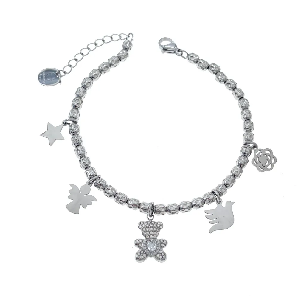 Orsetto, Angelo, colomba -Collana Corta in Acciaio - CL-103-AA7192-7197N1 (Argento)