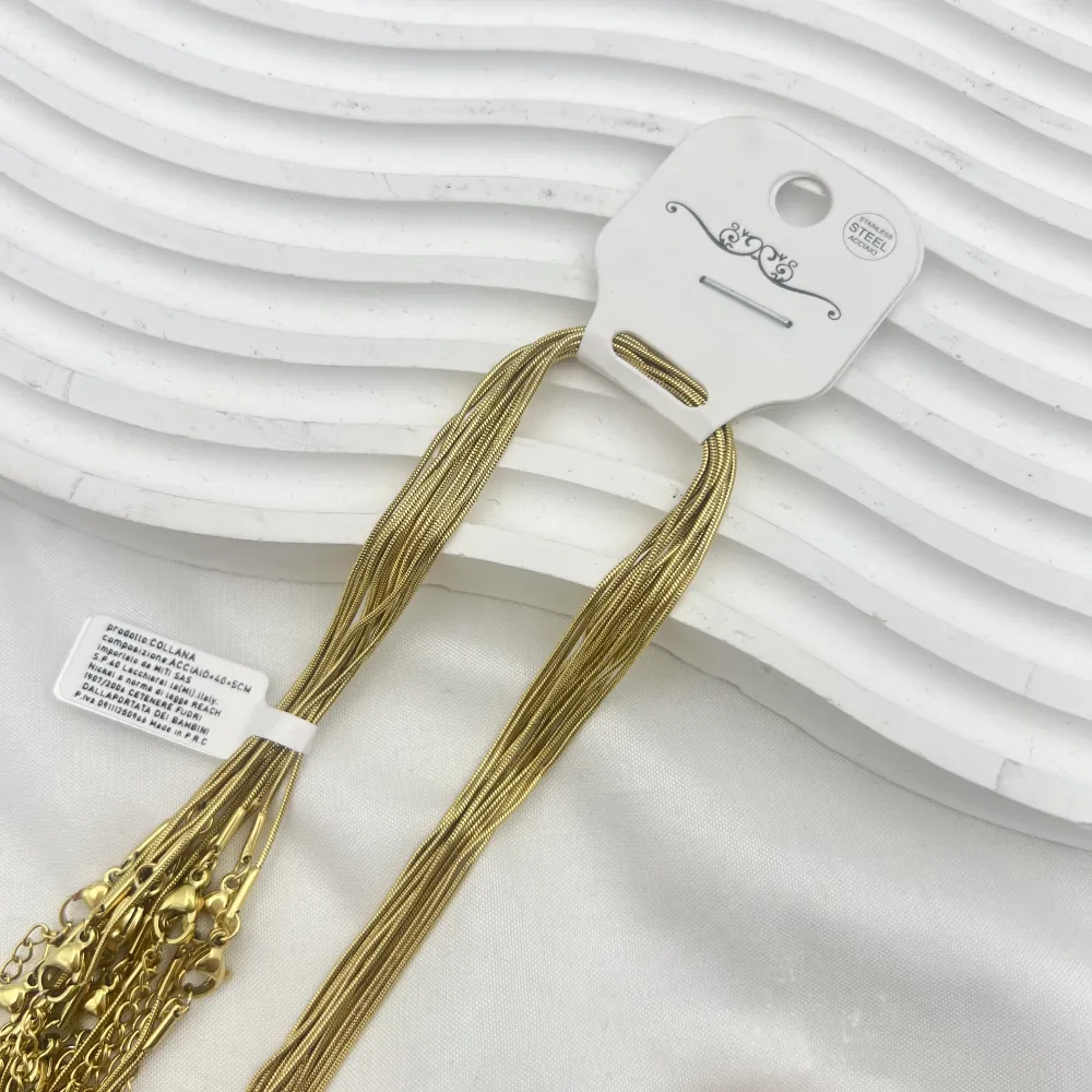 Catenina Coda di Topo 40+5cm- Collana corta in Acciaio (Confezione da 12pz ) - CO-413-900 (40+5cm) (Oro Giallo)