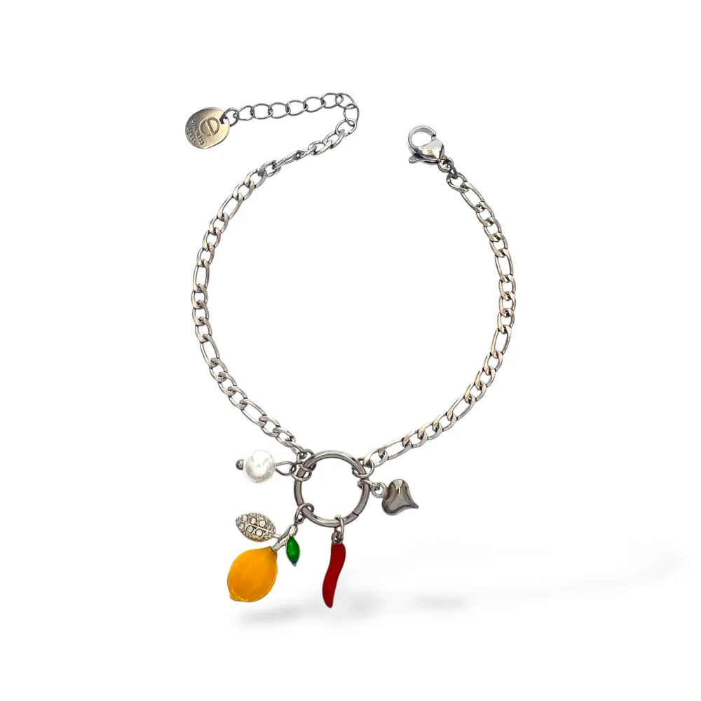 Limone, cornino, cuore, foglia, perla-Bracciale in Acciaio - BAC-103-AA7260B