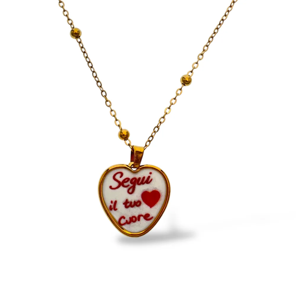 Scritta- Collana corta in Acciaio - CAC- Scritte (frasi) (Modello A / Oro)