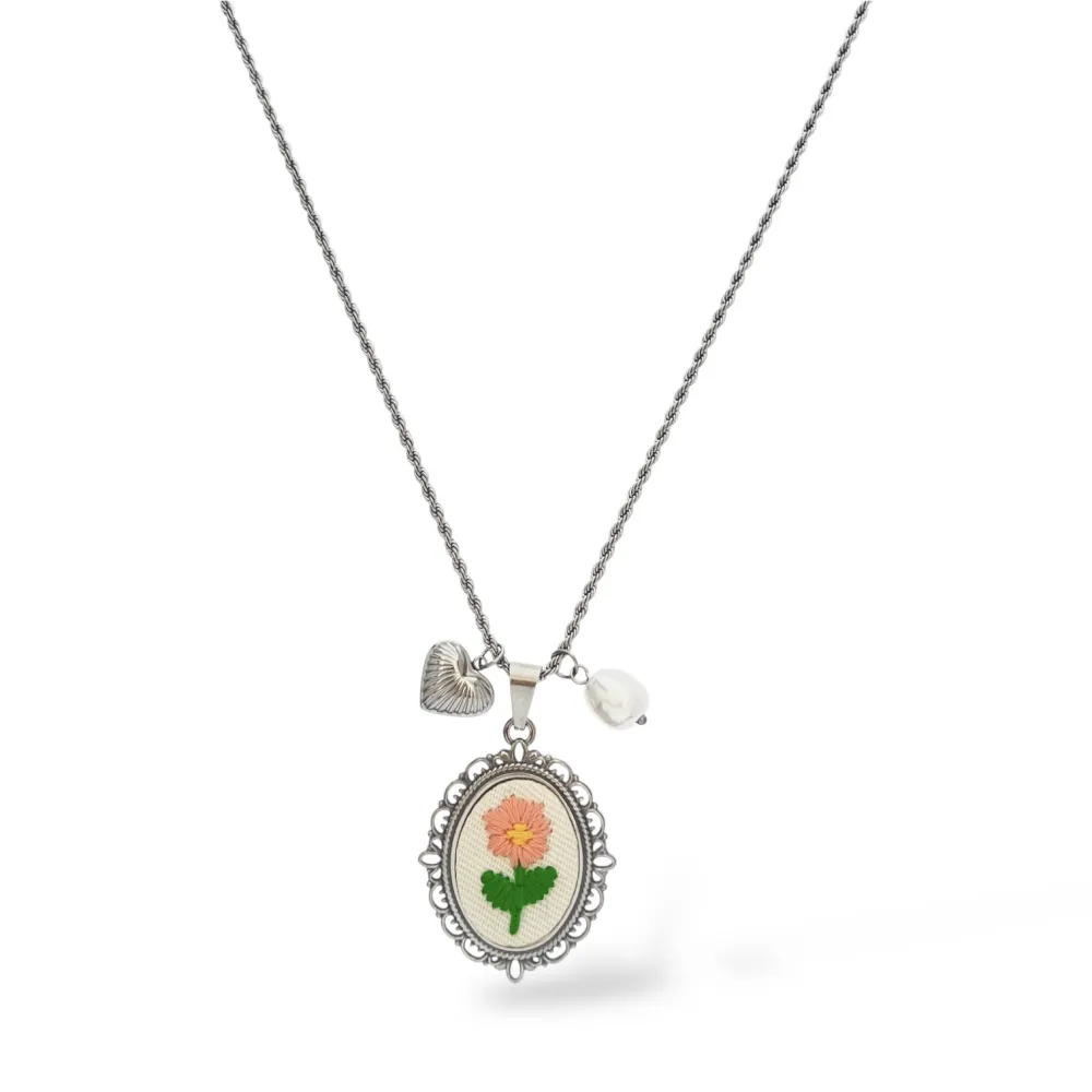 Fiore ricamato-Collana lunga in Acciaio - CL-413-3805