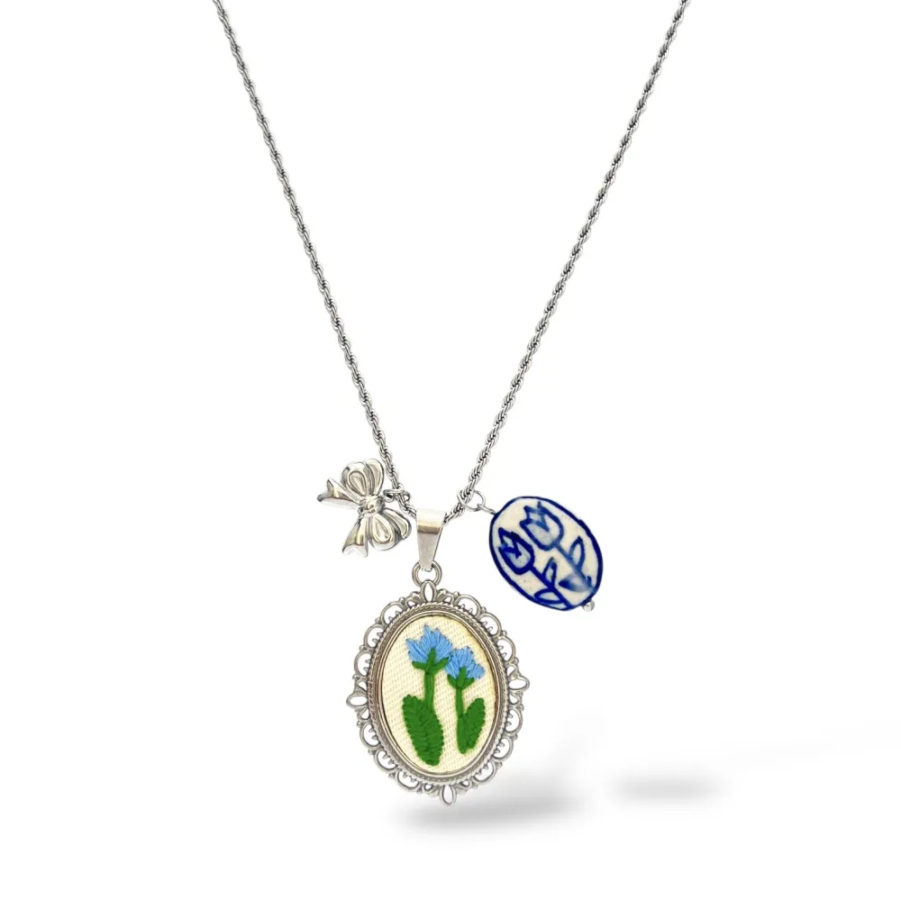 Fiore ricamato-Collana lunga in Acciaio - CL-413-3806