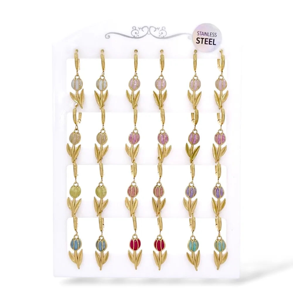 [OR-103-AA6501E] Tulipano-12 Paia Orecchini in Acciaio - OR-103-AA6501E