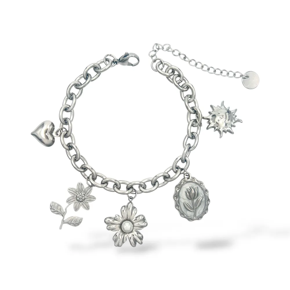 Fiori misti-Bracciale in acciaio - BR-413-3301 (Argento)