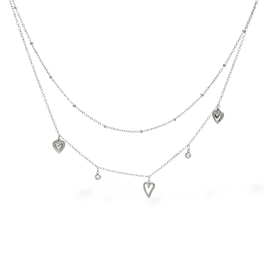 Cuore e punto luce-Collana corta in Acciaio - CL-413-3769