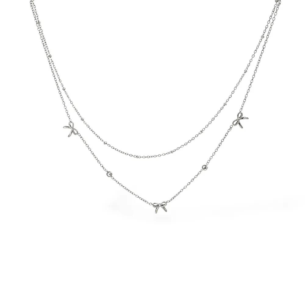 Fiocco e punto luce-Collana corta in Acciaio - CL-413-3772 (Argento)