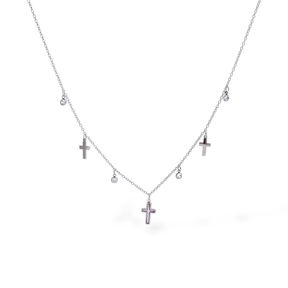 Croce e punto luce-Collana corta in Acciaio - CL-413-3779 (Argento)