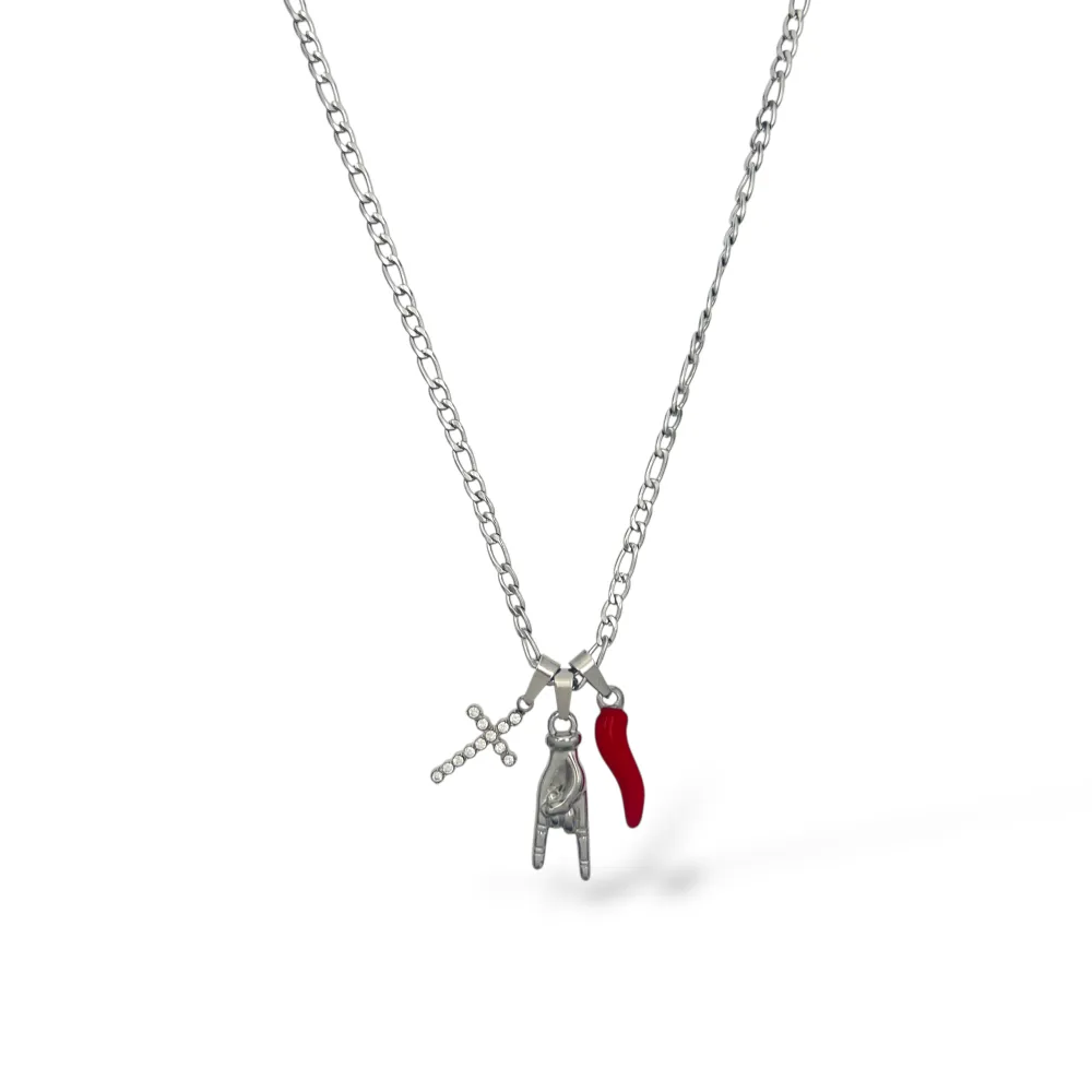 Croce, cornino-Collana corta in Acciaio - CL-413-3846
