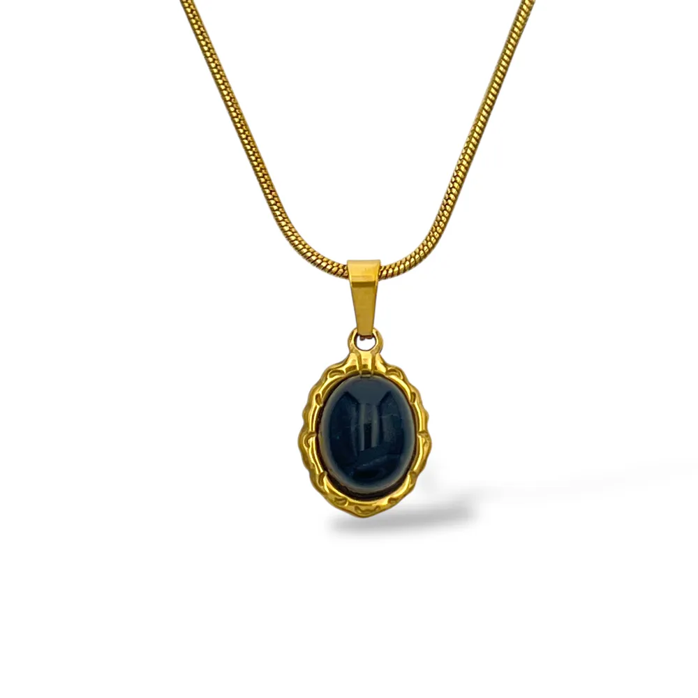 Pietra ovale-Collana corta in Acciaio - CL-413-3859