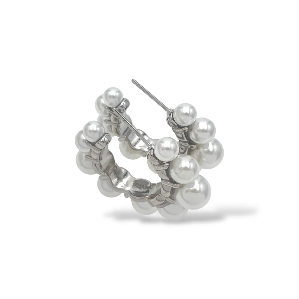 Cerchio con perla -Orecchini in Acciaio - OR-103-AA2563E
